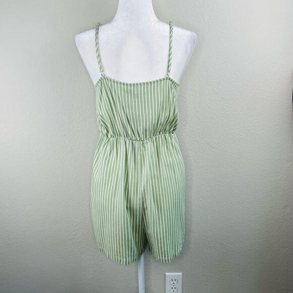 Vero Moda Sleeveless Linen Blend Lace Up Romper Green White Stripe Large/XL NWT - Picture 13 of 13